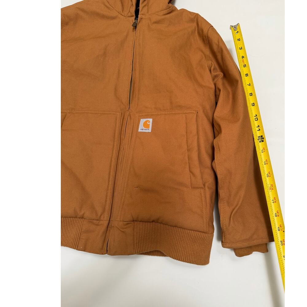 Carhartt Quilted Lined Hooded Jacket Boys Size Large (14-16) Tan Vintage Cotton - Picture 7 of 16